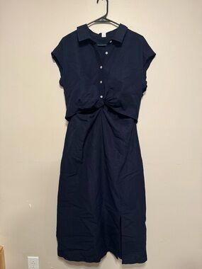 Old Navy Navy Twist-Front Midi Shirt Dress - Navy